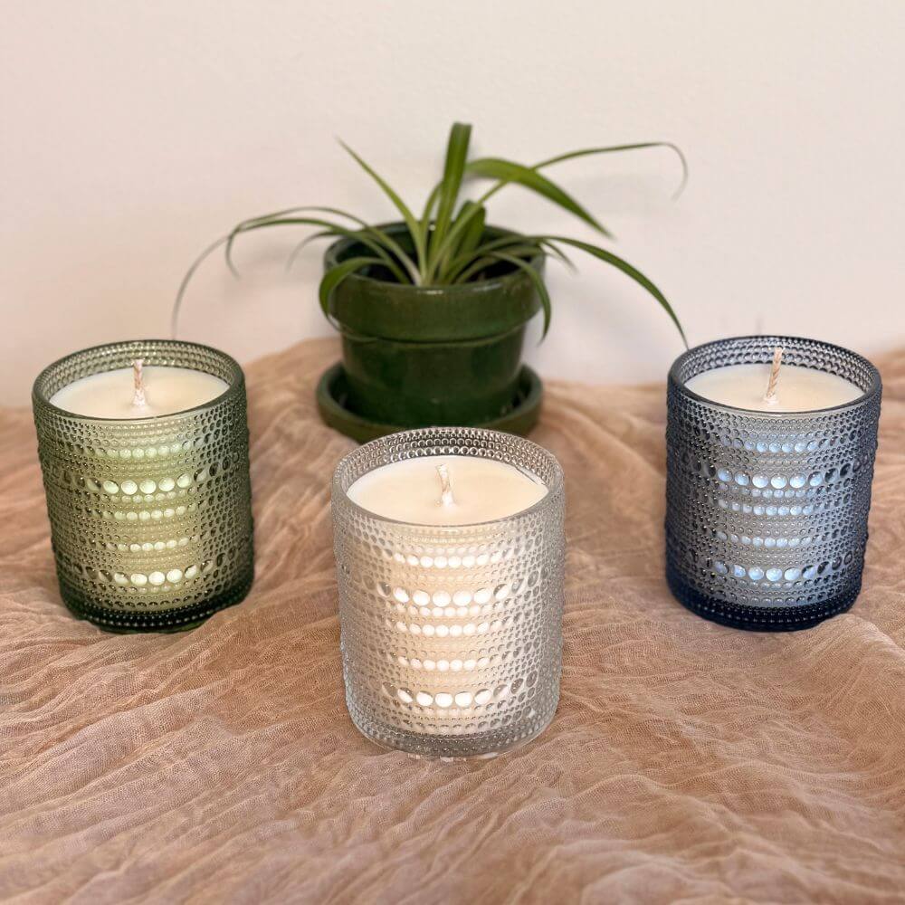 Bubble Glass Candles (Clear, Blue & Green)