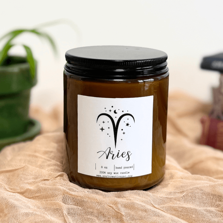 キャンドル Cleanse &co. Candles Aries ARIES zodiac candle with healing crystals and constellation